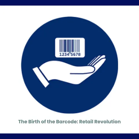 Illustration of a hand holding a barcode label inside a dark blue circle, with the post title below.