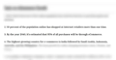 Article excerpt stating 95% of all purchases are estimated to be through eCommerce by 2040, with other stats blurred.