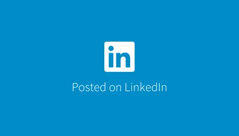 LinkedIn logo above the words 'Posted on LinkedIn' on a solid blue background.
