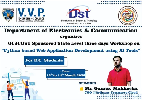 Poster for a three-day workshop on Python web application development using AI tools, speaker Gaurav Makhecha.