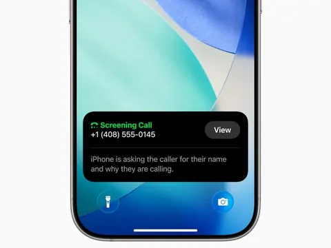 iPhone lock screen notification showing a call being screened, asking the caller for their name and reason for calling.